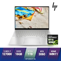 HP ENVY 16-h0042tx 인텔12세대i7 RTX3060 윈11홈 OLED 터치 노트북, WIN11 Home, 32GB, 512GB, 코어i7, 실버
