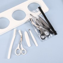 화이트 아이 브로우 나이프 매크로 뷰티 스크레이퍼 툴 안전 스테인리스4피스 세트, 65168 화이트(눈썹깎이+접이식 눈썹깎이+빗 가위+9