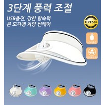 선바이저와 팬 일체화 모자 선풍기 모자 48-60cm머리둘레 조절 가능 USB충전/강한 항속력/큰 모자챙/차양 썬케어/3단계 풍력 조절, 블랙