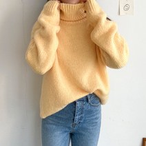 아모르데이 여성용 크레빌 울 루즈핏 소프트 베이직 터틀넥 니트