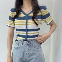 스탠드원 / 반팔 배색 스트라이프 니트 여름가디건