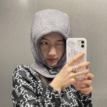 겨울 여성 투버튼 니트 후드 바라클라바 넥워머, 그레이
