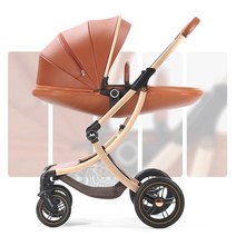 14세이상 럭셔리 아기 유모차 2in 1/3 1 카시트 포함 에그쉘 신생아 가죽 높은 풍경, 06 Gold Brown