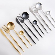 없음 큐트폴 스타일 양식기 디너 커트러리 4세트 블랙, 골드_디저트스푼