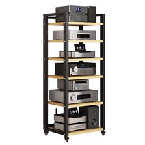 장식장 오디오 이동식 스틸 철제 턴테이블 프린트 스, D2스타일4레이어블랙프레임+티크컬러휠