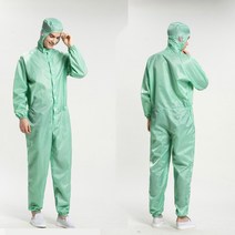 여름 가을 방진복 무진복 제전복 정전기 방지 방전복 남녀 방호복 래커복 블루 화이트 페인트 작업복, 초록색 점프슈트[포켓 추가], 1개