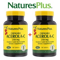 (1+1) 네이처스플러스 츄어블 비타민 아세로라C 로즈힙 바이오플라보노이드 250mg 90정 2팩
