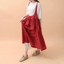내추럴가든 리본끈 멜빵 린넨 원피스