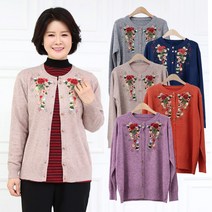 모슬린 엄마옷 꽃자수 울 가디건 EVC010124 마담 미시옷 중년여성의류 빅사이즈 50대 60대여성옷