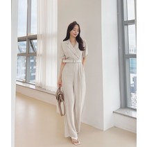 러블리아미에 / 아미에 /린넨 카라 롱 벨트 와이드 점프슈트 바지