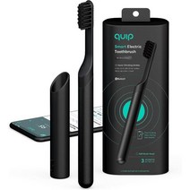 Quip 성인용 스마트 전동 칫솔 블루투스 및 리워드 앱 여행용 커버 거울 마운트 부드러운 칫솔모 타이머 금속 손잡이가 있는 음파 올 블랙, 블랙입니다.
