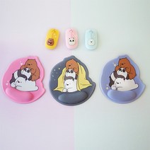 위베어베어스 저소음 무선마우스&세마리 손목보호 마우스 패드 세트, 아이스베어, 블루