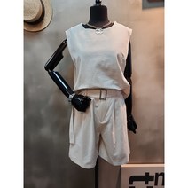[노마데스] 루즈핏 린넨 나시 반바지 상하세트