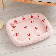 라클라우드침대 유니버설 개집 클라우드 벨벳 체리 프린트 애완 동물 쿠션 무거운 작은 개 고양이 편안한 수면 침대 용품 선물, [01] M 58 47CM, [03] Pink