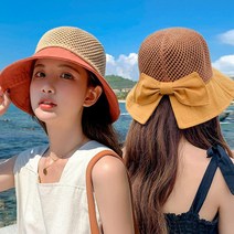린넨 투톤메쉬 리본 페도라 버킷햇 여자모자 왕골모자 밀집모자 피크닉모자 왕챙모자 서핑햇 서핑모자