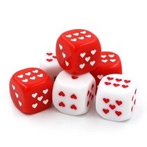보드 게임 주사위 6 개갑 아크릴 주사위 25mm 레드 화이트 하트 모양의 핍 주사위 게임 소품 대형 라운드 코너 큐브, 화이트 3개 + 레드 3개