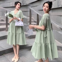 빅사이즈 임부복 원피스 여름 수유복 출산복복 반팔 임신 안 보여 복 A라인 스커트홈웨어