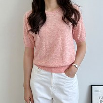 오너클랜 여성 반팔 니트 1P 라운드 데일리 여름 간절기 티셔츠