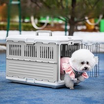 접이보관 켄넬 고양이 강아지 케이지 이동장 대중교통, 그레이/화이트 대형 20kg