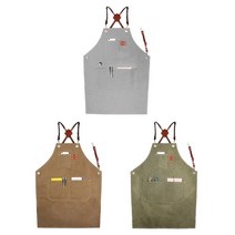 공장직영 모올글래드 캔버스 프리미엄 가죽끈앞치마 바리스타 공방 까페 미용 화원 식당 품질이 뛰어난 앞치마, 캔버스 프리미엄 빅사이즈 가죽끈 앞치마(카키), 1개