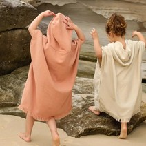 라비베베 유아 비치가운 아기 어린이 목욕가운 판초타월, 카멜