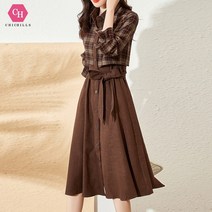 시크힐즈 체크 고에드 A라인 미디 원피스 00696