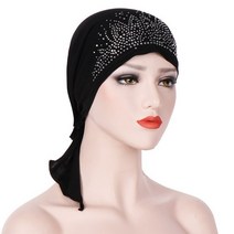 패션 여성 터번 모자 탄성 레이디 이슬람 머리 장식 랩 스카프 히잡 Turbante 라인석