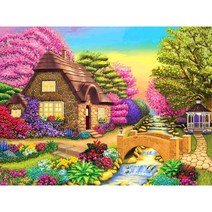 아트미니 보석십자수 과자 집 동산 마을 아름다운 정원 큐빅 전체수 선물용 집들이, 55x70cm