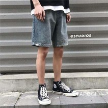 YAPOGI 데님 반바지 남자 유행 여름 겉옷 루즈 오버올 캐주얼 유행 브랜드 Ins 여름 트렌디 모든 경기 중간 바지 YAPOGI
