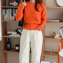 옷자락 여자 비비드 무지개컬러 라운드넥 골지 밴드 니트