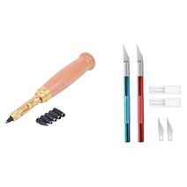 목공부품 6팁 크기 1.5mm 2mm 4mm 나사 구멍 펀치 자동 가죽 도구 조각 칼 2 개 포함, 01 장미 빛 레드