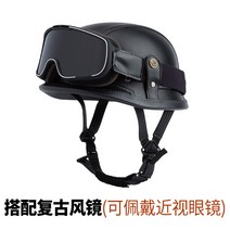 클레식헬멧 경량 오토바이헬멧 소두핏 소두핏 가벼운 오픈페이스 하프페이스 스쿠터, 블랙 레트로 고글