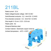 와이어 커넥터 레일 터미널 블록 딘 타입 퀵 영국 2.5B 푸시 인 배선 대신 소형 도체 스플라이싱 케이블, [04] 211BL, [01] 1 PCS