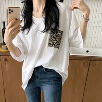 KUKU 국내제작 빅사이즈 레오파드 포켓 루즈핏 7부 반팔 롱 티셔츠 3color 오버핏 홈웨어 마트룩 꾸안꾸
