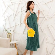 예니브 여성사계절용 엘레강스 원피스 타월 샤워가운 가정용 데일리 목욕가운+빨리 마르는 헤어 타올, 진녹색, L