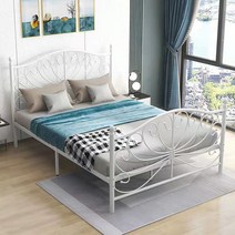 케이로 클래식 철제침대 프레임 침대프레임 철제 침대 북유럽 럭셔리 모던 심플한 싱글 더블침대, 화이트+10 cm브라운 패드