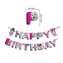생일장식 여아 Lol 서프라이즈 인형 어린이 생일 파티 테마 장식 당김 깃발 케이크 삽입 줄 풍선 세트, [01] 형광 노란색