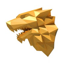 해외직구 왕좌의 게임 3D 종이 퍼즐 레드 드래곤 헤드 하우스 Targaryen 스탁 모델 성인 선물 키즈 벽 장식 홈 장식, Gold Wolf