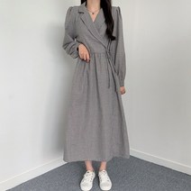 퍼니걸스 5478 데일리 카라 셔츠 체크 랩 롱 원피스 여성의류