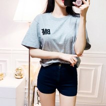 블랙몬스터핏 여자 반팔티 루즈핏 프린트 면 티셔츠 반팔