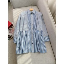 투웨이 블루 스트라이프 와이드 루즈핏 미니 원피스 싱글 셔츠 명품 스타일 카라넥 20 30 40 대 미시룩 데이트룩