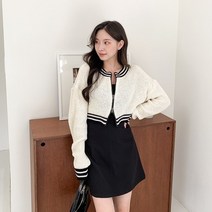 겟잇미 쿠바닛 부클 여성 배색 크롭 집업