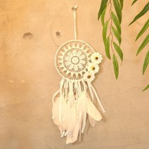 데이지 조화꽃 깃털 드림캐쳐 50cm 아이방꾸미기 인테리어 소품 마크라메