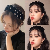 장원영 작은 리본 진주 큐빅 나연 2단 태연 제니 왕리본 벨벳 헤어밴드 반짝이는 블랙 헤어 악세사리 걸그룹 겨울 연말파티 데이트룩 데일리 셀프웨딩 핑크문