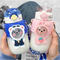 별빛 오월날 귀여운 동물 어린이 답려품 보온 보냉 물통 유치원 물병 초등학생 텀블러, 파란