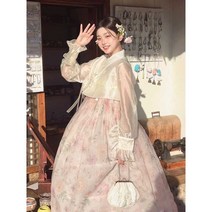 여성 성인한복 우아한 핑크빛 화려한 단아한