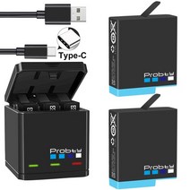 고프로 8 7 6 5 배터리 go pro hero 8 카메라용 트리플 충전기 배터리, 2배터리(충전기 포함), 1개