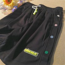 츄리닝반바지 상패 디자인감각 보이핏 볼륨 운동 쇼트 팬츠 여성 와이드 루즈핏 스트레이트핏 일자 캐쥬얼 2290385189, 1, 블랙 M