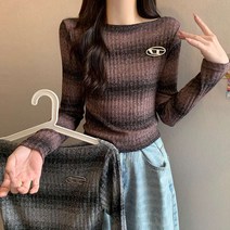 [이라크 거짓말] 리얼 스트라이프 롱 슬리브 탑 여성 가을 새 한국 스타일 슬림핏 복고풍 패션 우아한 올 매치 레이스업 톱 5363