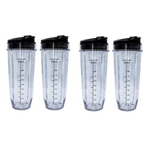 Nutri Ninja Auto-IQ 1000W 및 듀얼 믹서기 닌자 교체 부품 액세서리 밀봉 뚜껑 포함 2X 32 온스 컵, 01 Black  transparent